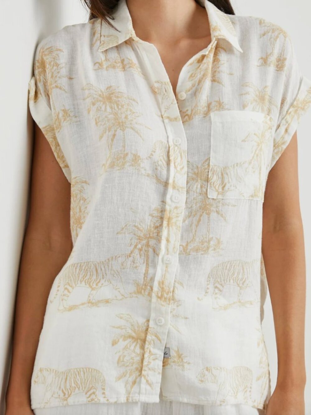 Rails Whitney Wild Bengals Short Sleeve Button-Front Shirt, Ivory, Size XL